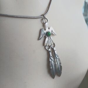 Thunderbird Sterling Turquoise Necklace Vintage Beautiful 2"